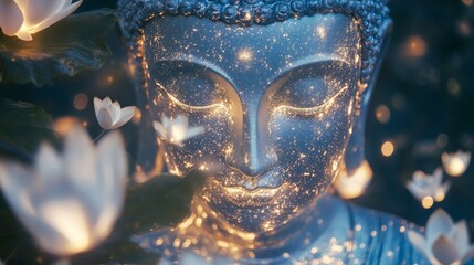 A breathtaking vision of Buddha with thousands of glowing lotus