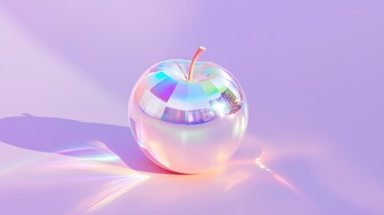 A futuristic peach-like apple with an iridescent effect