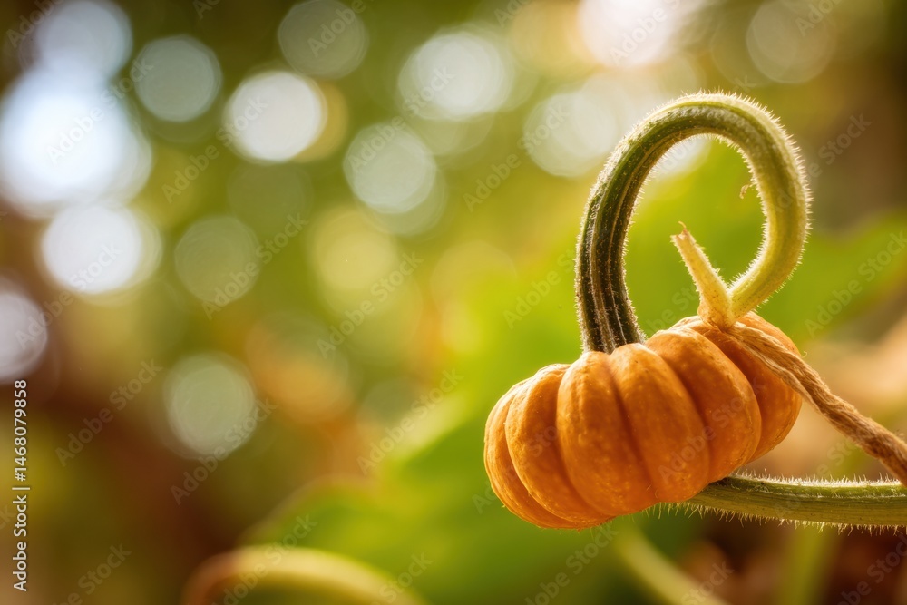Poster close-up view of pumpkin stem with soft bokeh background showcasing autumns beauty in a garden setti