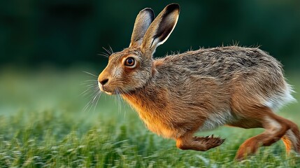 Fototapeta premium Hare running meadow sunset wildlife nature