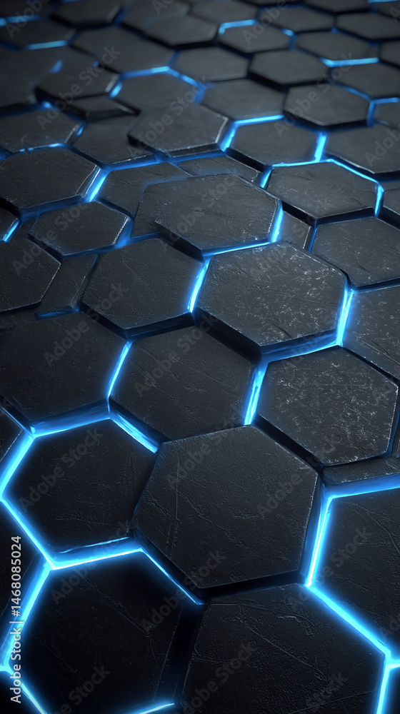 Aufkleber dark gray hexagonal textured surface with glowing blue lines, creating a futuristic, geometric patte