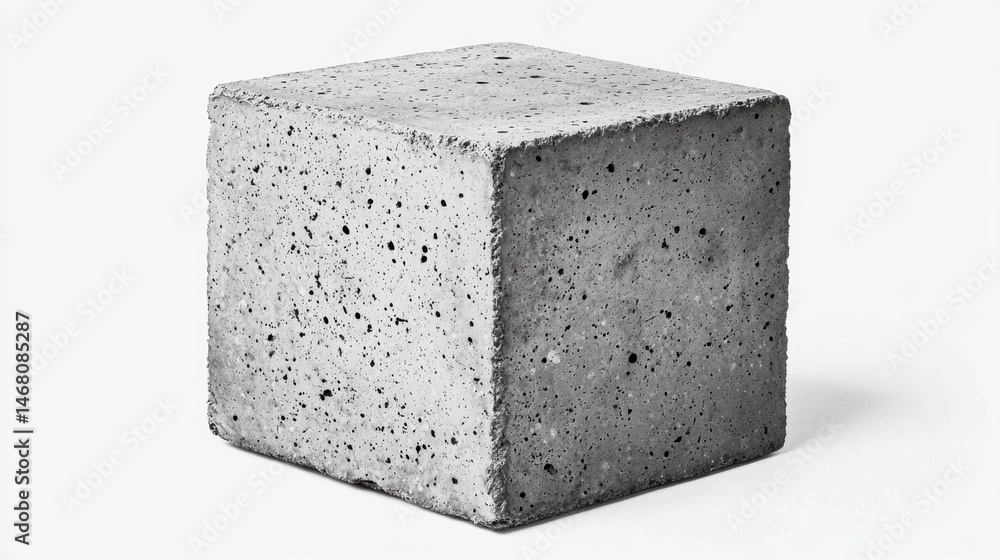 Poster a cube made of concrete with a rough texture and small holes.
