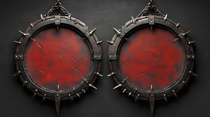 Obraz premium Circle game frames with UI rank or avatar round borders are offered in a range of decor styles, from wooden and metal to bronze, silver, golden, and platinum, for use in medieval RPG games or apps