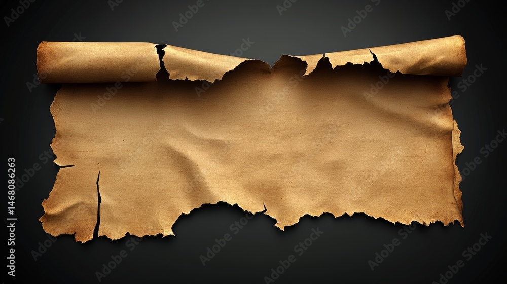 Poster a rolled paper strip with an uneven torn edge is isolated on a black background in this modern reali