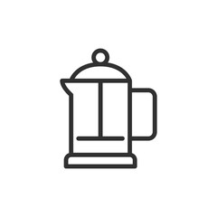 French press, linear icon. Manual coffee brewing device. Line with editable stroke.
