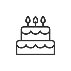 Birthday cake with candles, linear icon. Festive dessert for party celebration. Line with editable stroke.