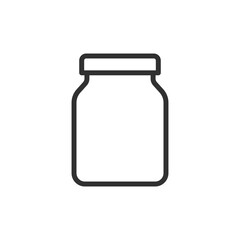 Glass jar with wide lid, linear icon. Cosmetic or food storage. Line with editable stroke.