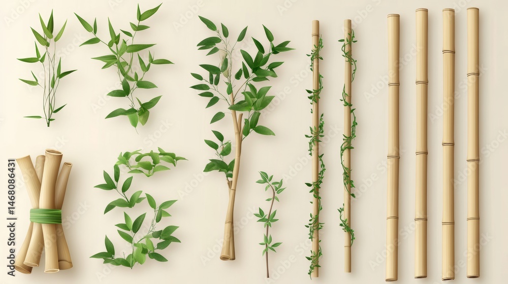 Poster modern ui frames for bamboo games with wooden pointers come with direction arrow sign boards on stic