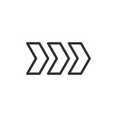 Forward arrows, linear icon. Symbol of progress, direction, movement, and acceleration. Common in UX, navigation, or growth visuals. Editable stroke.