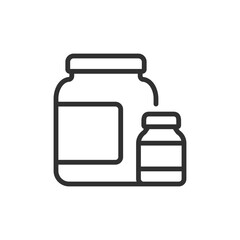 Supplements icon. Protein powder and vitamins for fitness, health or sports nutrition. Editable stroke.