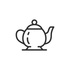 Traditional teapot, linear icon. Vintage tea service, cozy kitchenware, or classic hospitality. Line with editable stroke.
