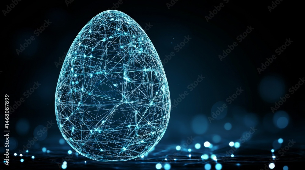 Poster the concept of a modern technology is represented by an egg icon, which is essentially a low-poly co
