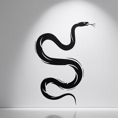 Naklejka premium Minimalist black snake mural on a clean white wall 