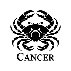 Cancer Zodiac Symbol: A striking black and white image of the Cancer zodiac sign, a crab, represents the astrological sign, embodying the traits and symbolism associated with it.