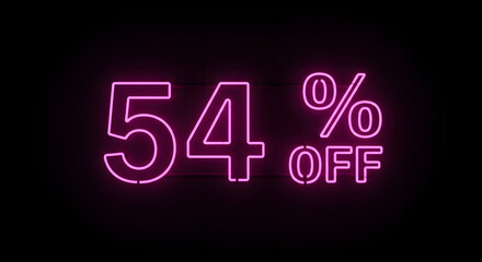 54 Percent Off Neon Sign, illuminated text for sale promotions, e-commerce banners, and social media advertising