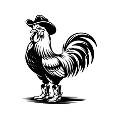 The Rooster Cowboy: A bold, illustrated rooster dons a cowboy hat and boots, exuding confidence and a touch of the Wild West spirit, perfect for those seeking a spirited and unique aesthetic. © bddesigner15