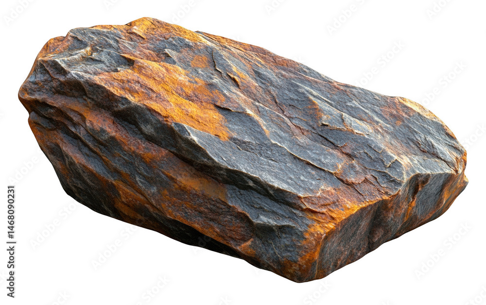 Poster rough textured gray and orange stone rock isolated on 3d hard path high on transparent background