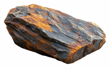 Rough textured gray and orange stone rock isolated on 3d hard path high on transparent background