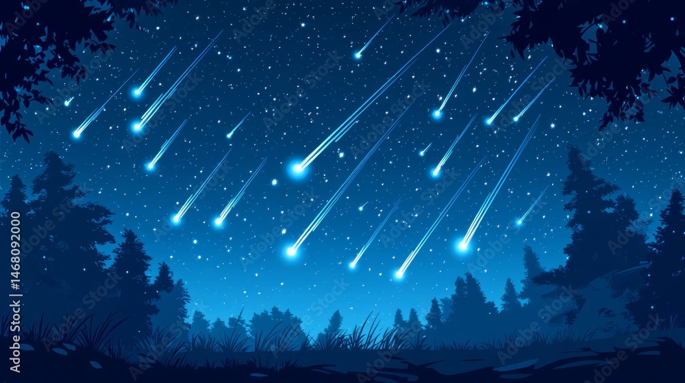 Aufkleber the scene depicts falling comets set in a realistic universe with glowing sparkles of meteor, astero