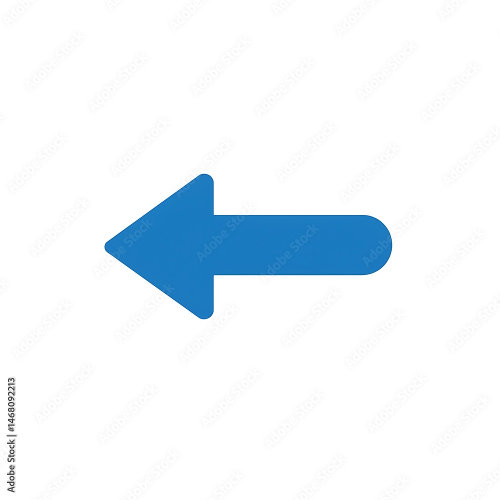 Poster a simple blue left arrow pointing direction isolated on white background
