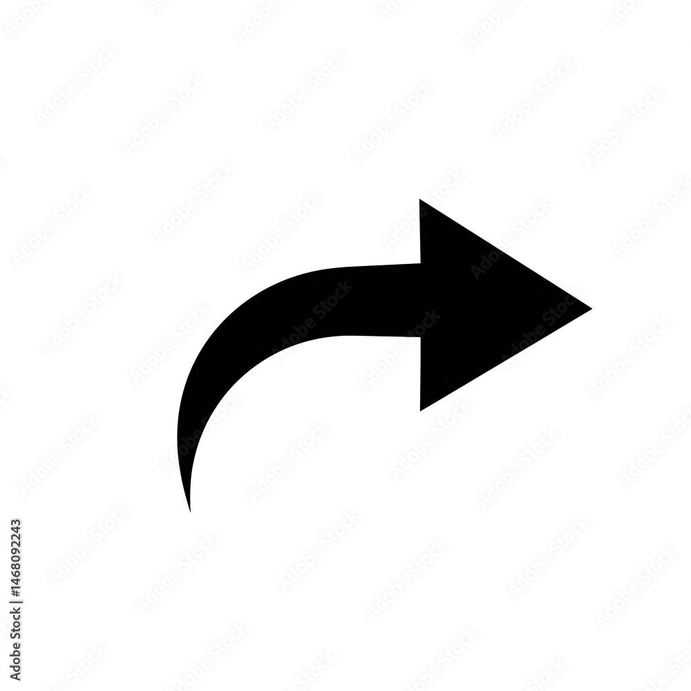 Poster forwarding arrow pointing right in black color isolated on white background