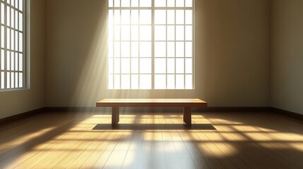 Obraz premium A modern home concept is reflected in the creative composition of the elegant dining room interior design, which includes a wooden family table, bench, and beautiful home decorations and accessories