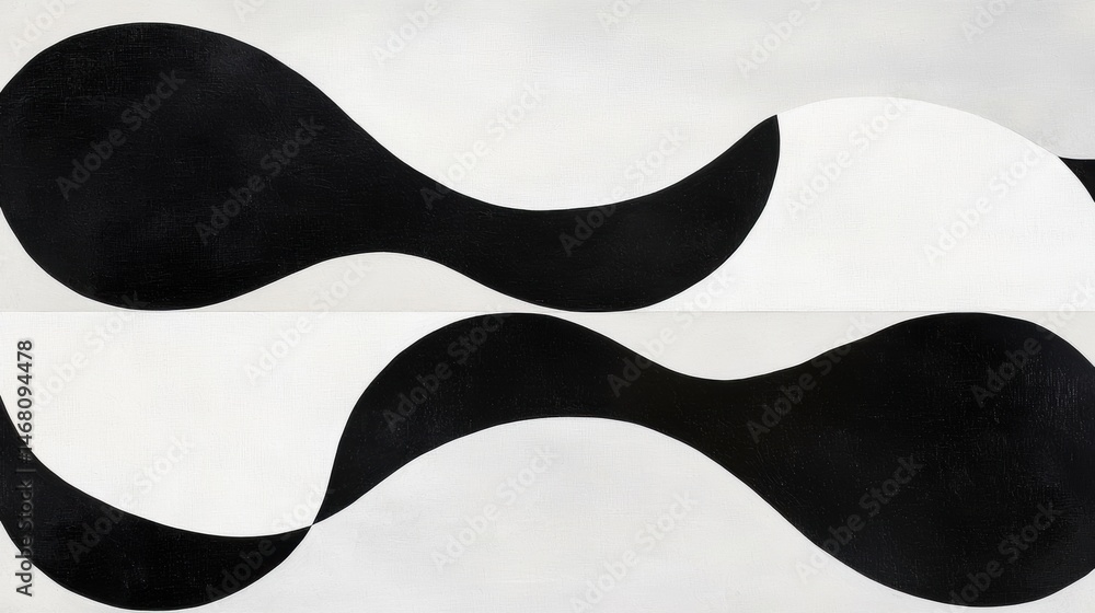 Poster a minimalist abstract artwork featuring two overlapping black and white shapes.