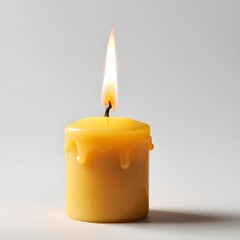 Lit Yellow Candle with Melted Wax