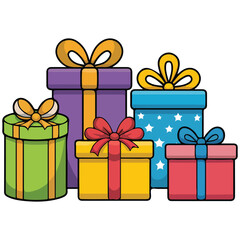 Bright gift boxes celebration isolated vector illustration on white background