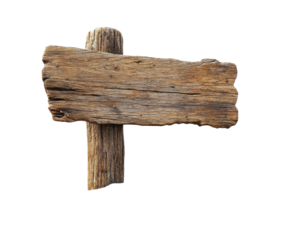 Rustic wooden signpost in nature directional guide isolated on transparent background