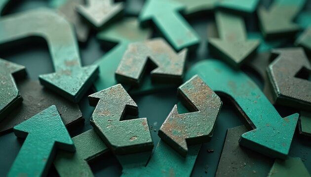 Overlapping arrows symbolize eco cycle. Green shades, continuous recycling, waste reduction. Concepts like environmental protection, sustainability, resource management. Suitable for eco-friendly