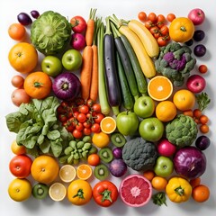 Colorful Flatlay of Fresh Fruits and Vegetables