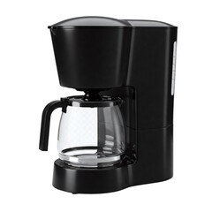 Black drip coffee maker with glass carafe