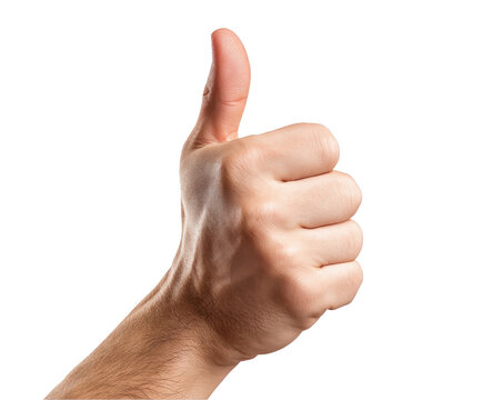 Closeup male hand showing thumbs up gesture positive sign approval yes man on transparent background - Powered by Adobe