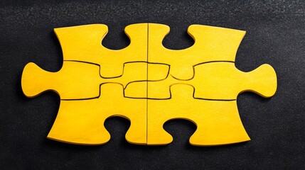Fototapeta premium Two Gold Puzzle Pieces Interlocking Connection Teamwork Concept