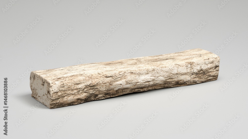 Poster a 3d rendering of a wooden log with a rough texture and light brown color.