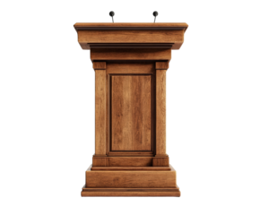 Public speaking event podium for presentations in professional conference hall isolated on transparent background