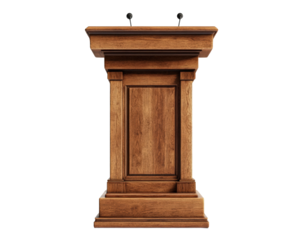 Public speaking event podium for presentations in professional conference hall isolated on transparent background