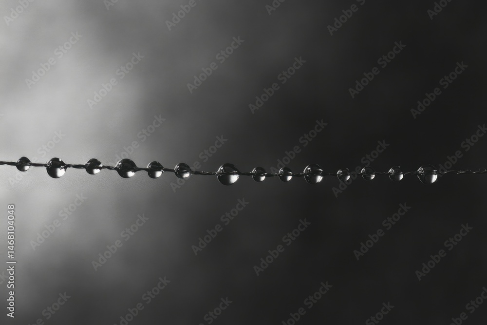Aufkleber water droplets strung along a thin line, creating a visually appealing pattern.