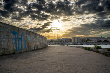 sunset on the port