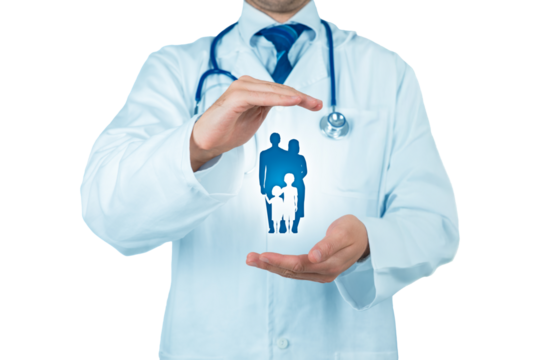 Doctor Protecting Family Health,isolated 