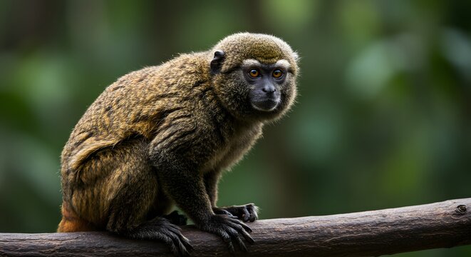 Olive Colobus Monkey Perched on a Branch Looking Directly at Camera