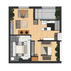 2D flat vector illustration of Architectural Plan, isolated on a white background.