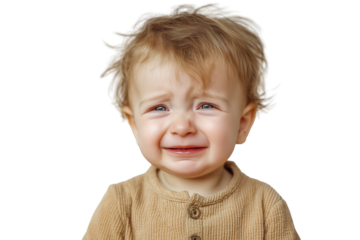 Upset crying toddler with sad facial expression PNG with a transparent background

