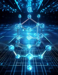 Digitales Molek&uuml;lmodell in 3D auf einem futuristischen Interface