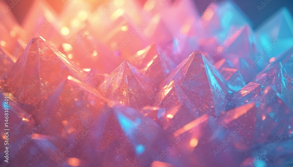 Poster Abstract colorful pattern. Light refracting through crystal-like shapes. Vibrant display of colors textures. Dynamic design with gradient, illusion, and reflections. Perfect for decor.
