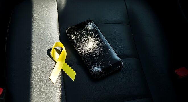Promoting Traffic Safety Through Yellow May Awareness Campaign A Broken Phone Serves as Reminder of Dangers of Distracted Driving