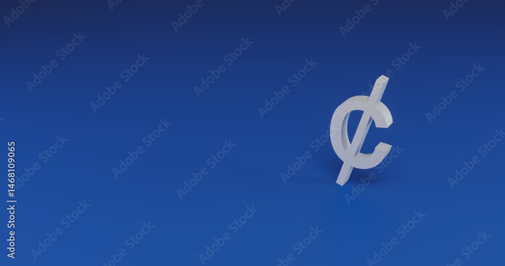 Poster isolated realistic white cent symbol with shadow. located on the right side of the scene. 3d illustr