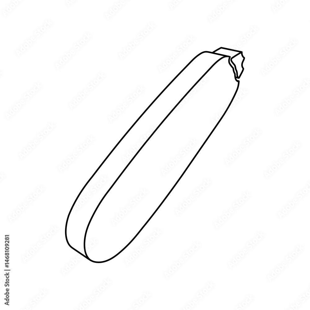 Poster the outline of a large zucchini symbol is made with black lines. 3d view of the object in perspectiv
