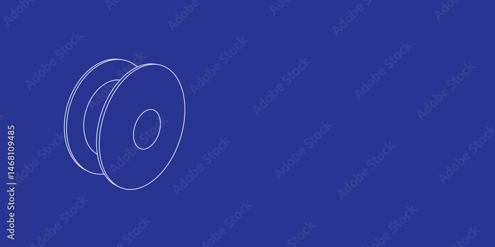 Poster the outline of a large 3d printing filament symbol made of white lines on the left. 3d view of the o